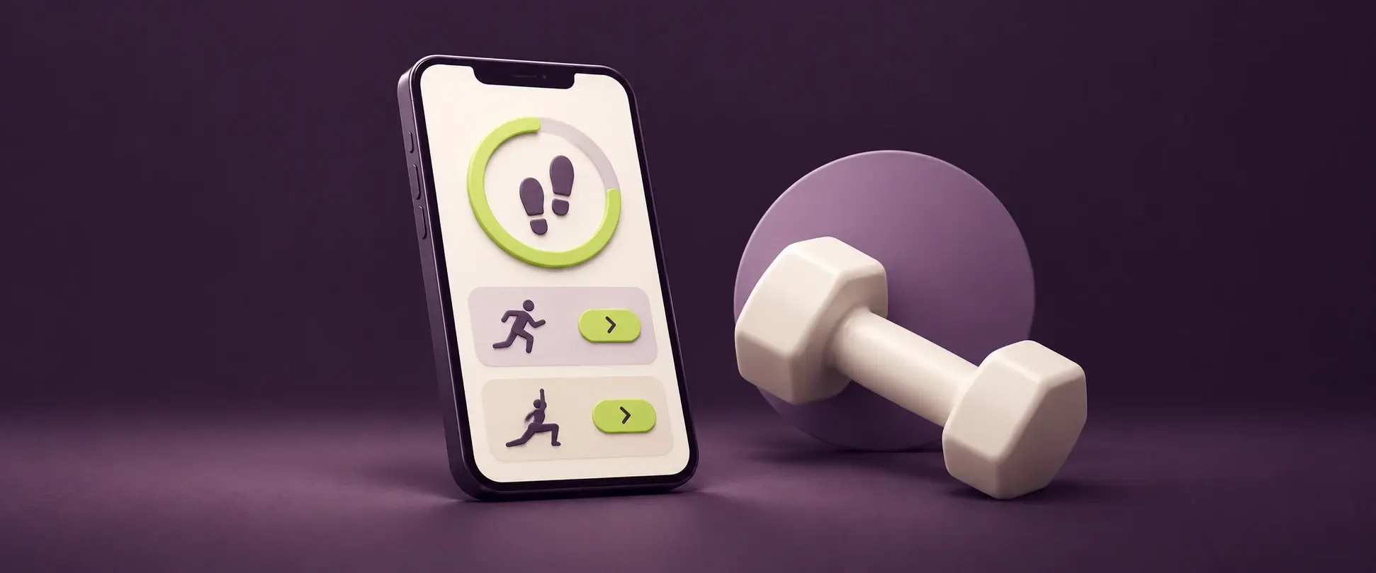 Personalized fitness tracker mobile application featuring HealthKit step activity ring, custom workouts, and 3D dumbbell